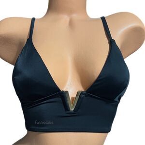Victorias Secret Swim Monaco V-Hardware Padded Bikini Top Black Xsmall